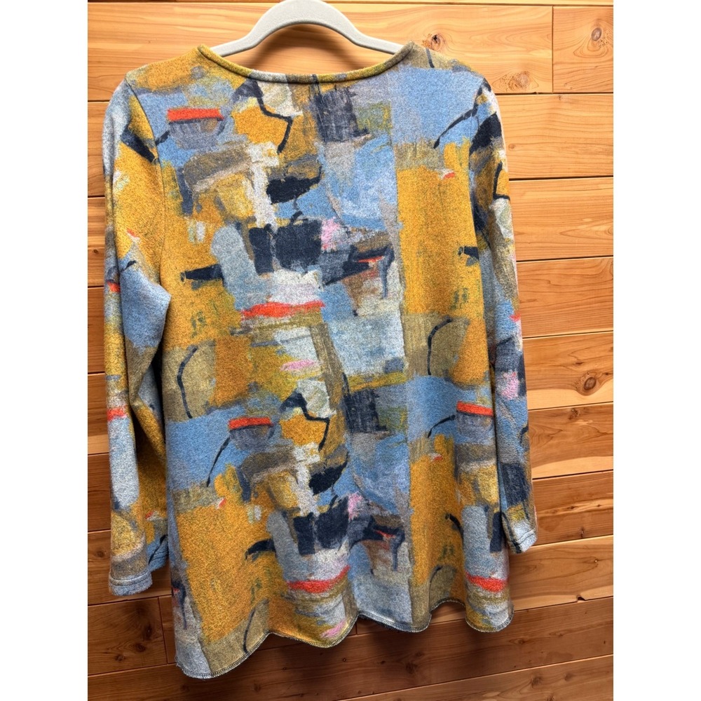 Shana Womens Small Abstract Art Print Tunic Top Long Sleeve Blue Yellow Arty - Picture 4 of 7